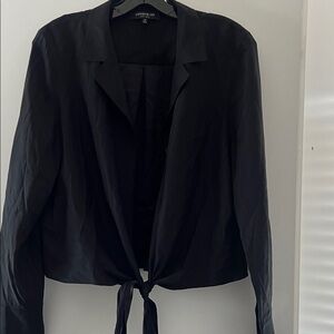 Lafayette 148 Black Tie-Front Blouse
